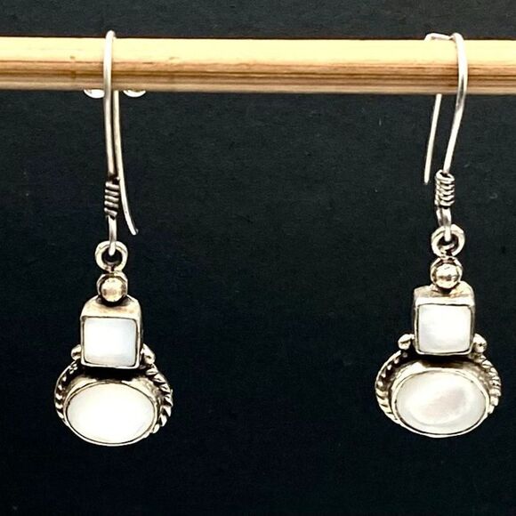 Frosted Dual Moonstone Nested Dangle Sterling Silver Earrings - Picture 5 of 5